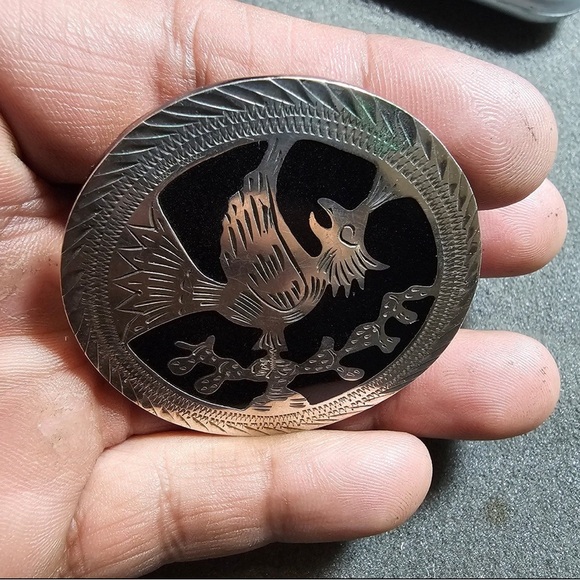 Vintage RAG Signed Mexico Sterling Silver 925 Aguila Real On Cactus Round Brooch - Picture 3 of 10